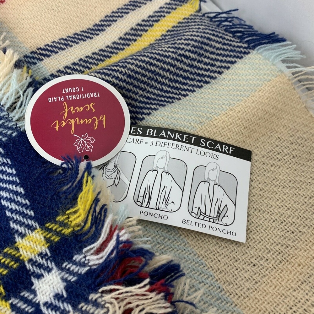 NEW Stadium blanket scarf red & blue plaid acrylic - Picture 6 of 8
